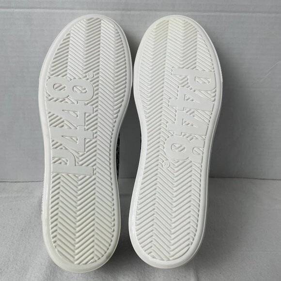 P448 Thea White/Black/Silver Embroidered Flower Low Top Sneakers - Picture 7 of 9